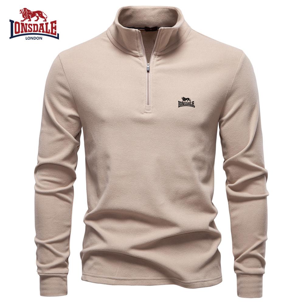 Lonsdale 2025 Herfst/Winter Geborduurd Nieuw Groot Heren Stand-up Kraag Halve Rits Lange Mouwen Duitse Fluweel Warm Basis Trui M