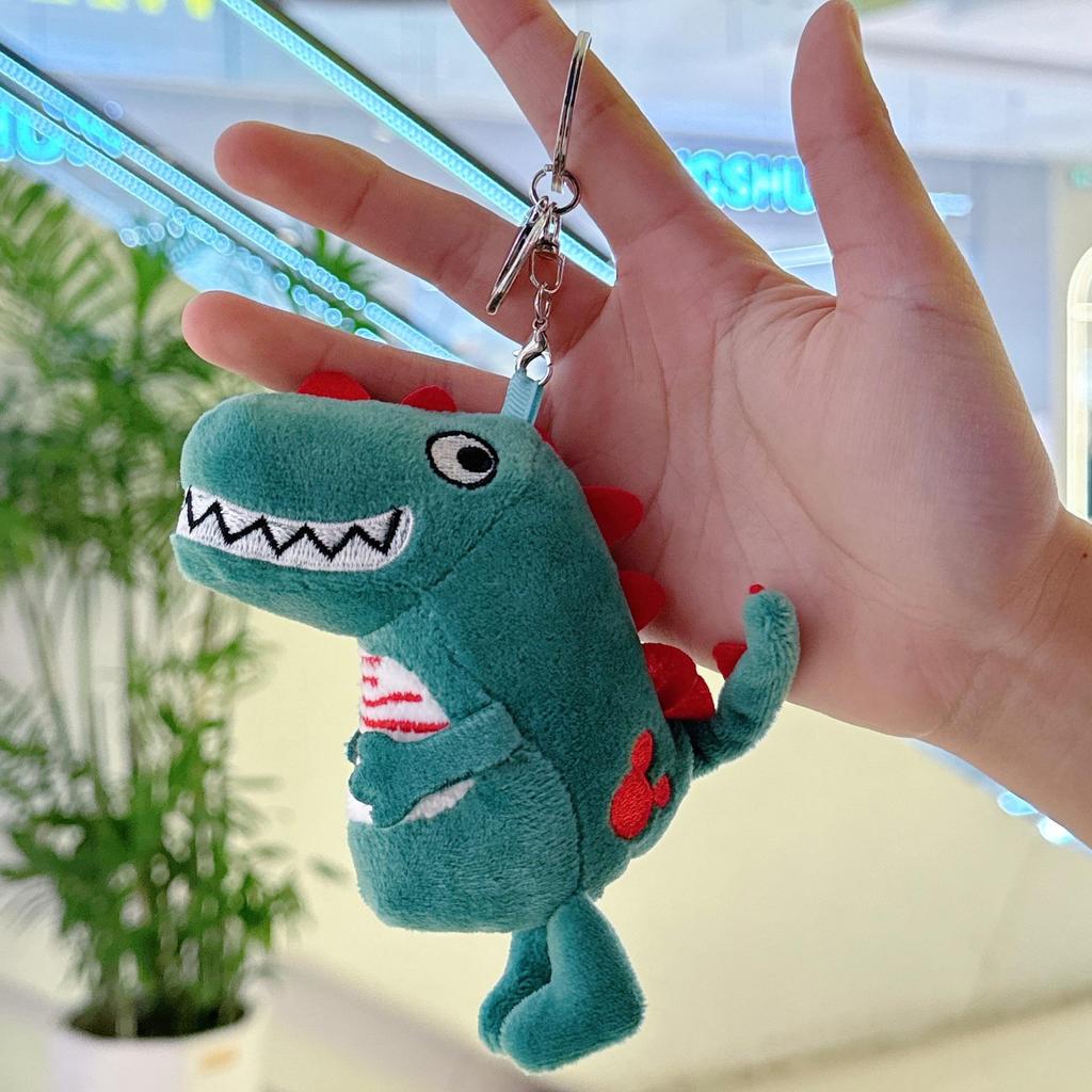 Green Plush Dinosaur Keychain Charm - Cute Cartoon Dinosaur Pendant