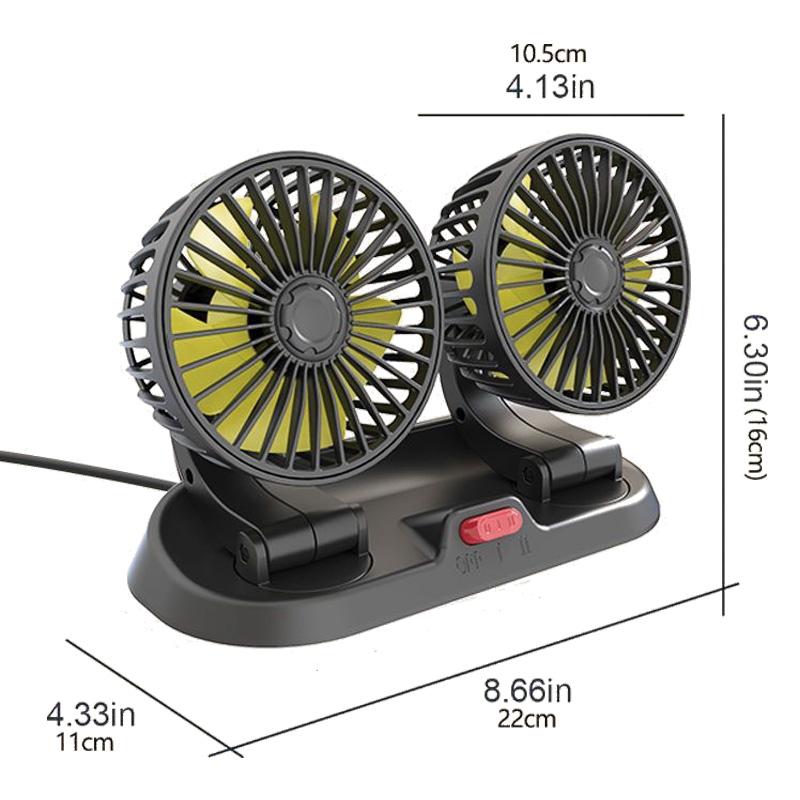 12V Auto-Lüfter 360° Verstellbarer Doppelkopf-Luftzirkulator-Lüfter USB 2 Geschwindigkeiten Automobil-Elektrolüfter für Armaturenbrett SUV