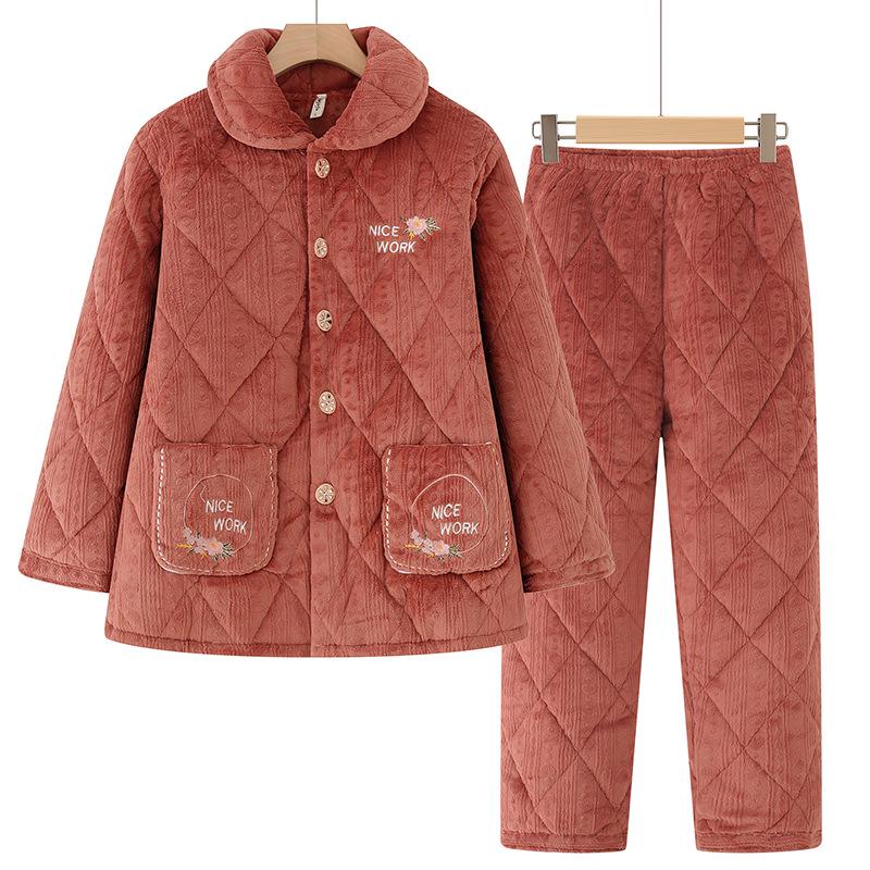 

Warm Winter Pajama Set: Cozy Fleece Cotton Wear for Middle-Aged and Elderly Women 3XL (for 154-176 lbs)