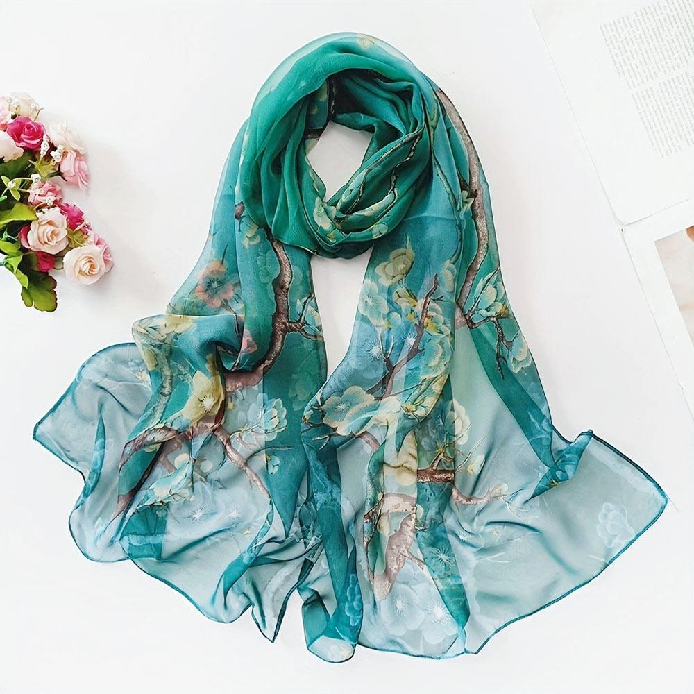 Embroidered Silk Scarf Sun-Resistant Long Wraps Summer Sunscreen Hijab  for Women