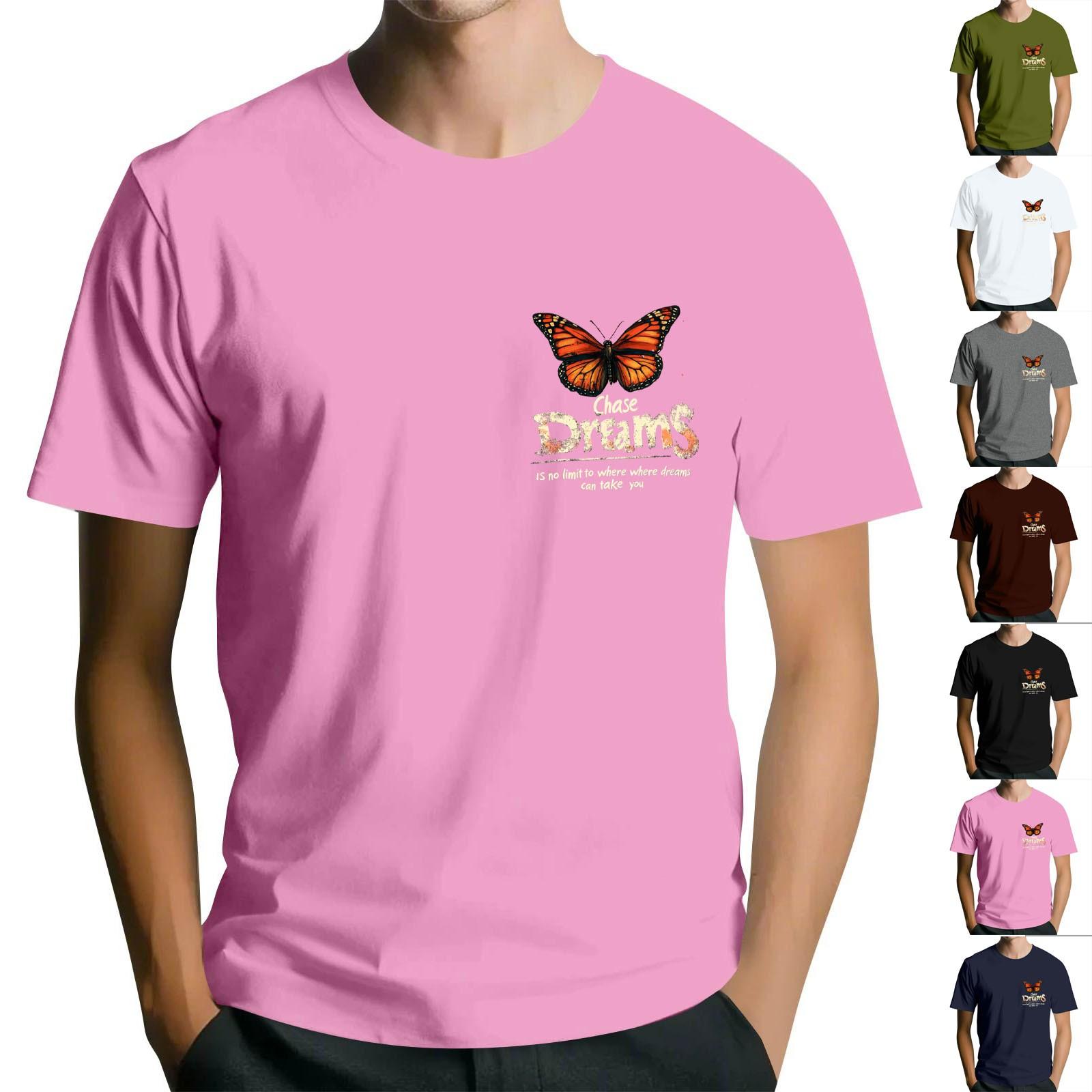 

Men s Round Neck Casual Butterfly Print Short Sleeve T-shirt Top XXXL
