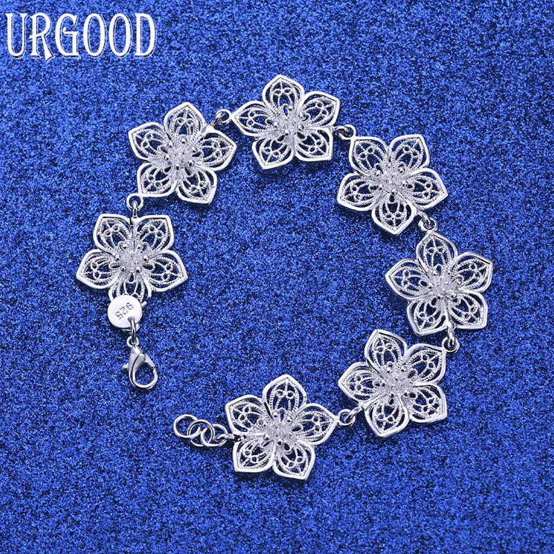 925 Sterling Silver Flower Gift Bracelet Fashion Jewelry