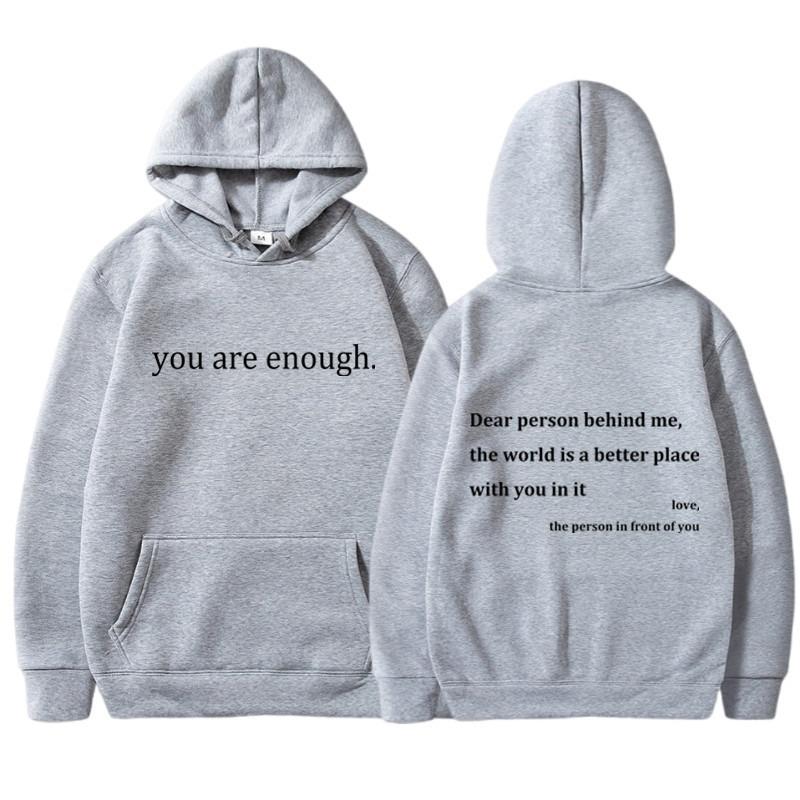 Neuer YOU ARE ENOUGH Print Hoodie Herbst Freizeit Sportbekleidung Plus Print Hoodies Herren Fleece Sweatshirt Hip Hop Freizeit Hoodie Vintage