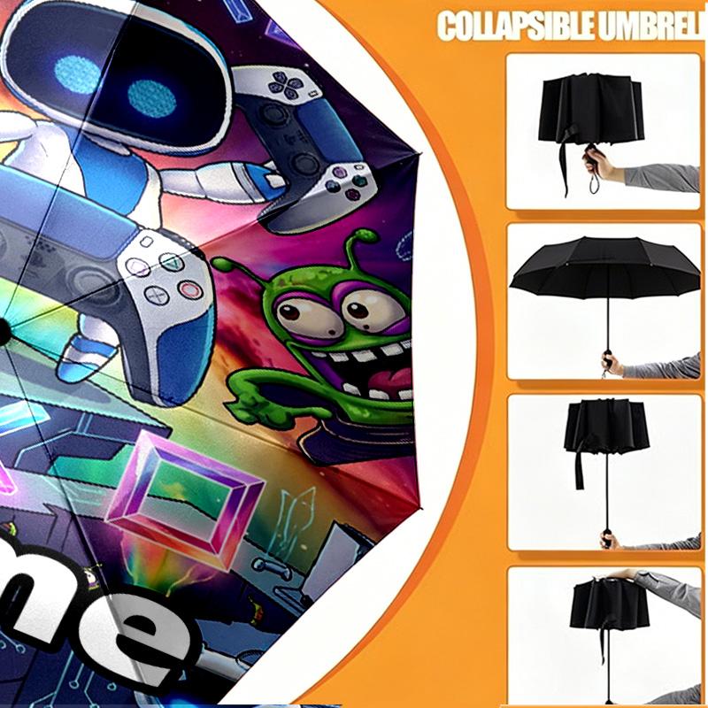Custom Name Personalized Cosmic Bot Crew Print Umbrella, Auto Open Close, 8‑Rib Sturdy Frame, Commute Camping Hiking Use, Birthday Gift