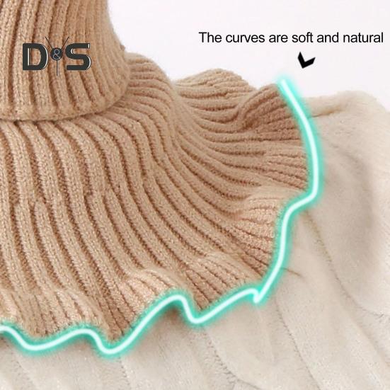 Damski szalik z wysokim kołnierzem, prążkowana faktura, falbaniasta lamówka, jednolity kolor, dziergany kołnierz, jesień, zima, pogrubiony, ciepły, fałszywy kołnierz