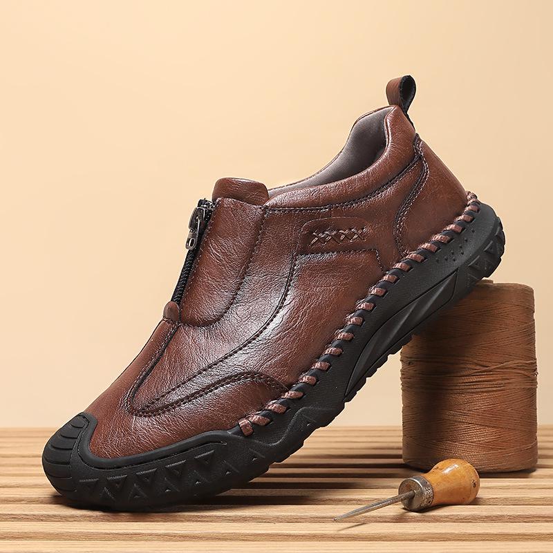 Herren Slip-On Freizeitschuhe Herbst 2025 - Weiche, Rutschfeste Sohle, Reißverschluss, Flacher Absatz, Atmungsaktiv