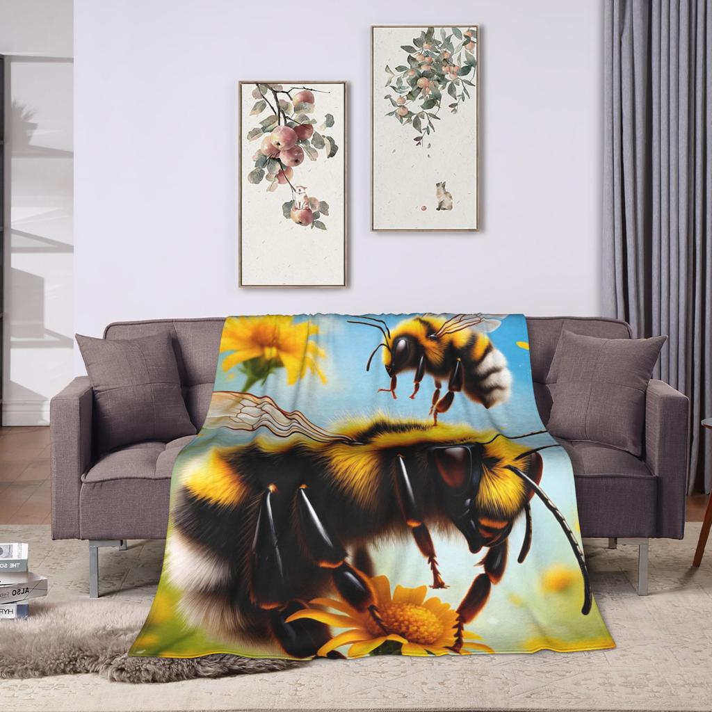Bee and Flowers Warm Comfy Blankets For Bedroom Trend Throw Blanket Autumn Travel Car Flannel Bedspread