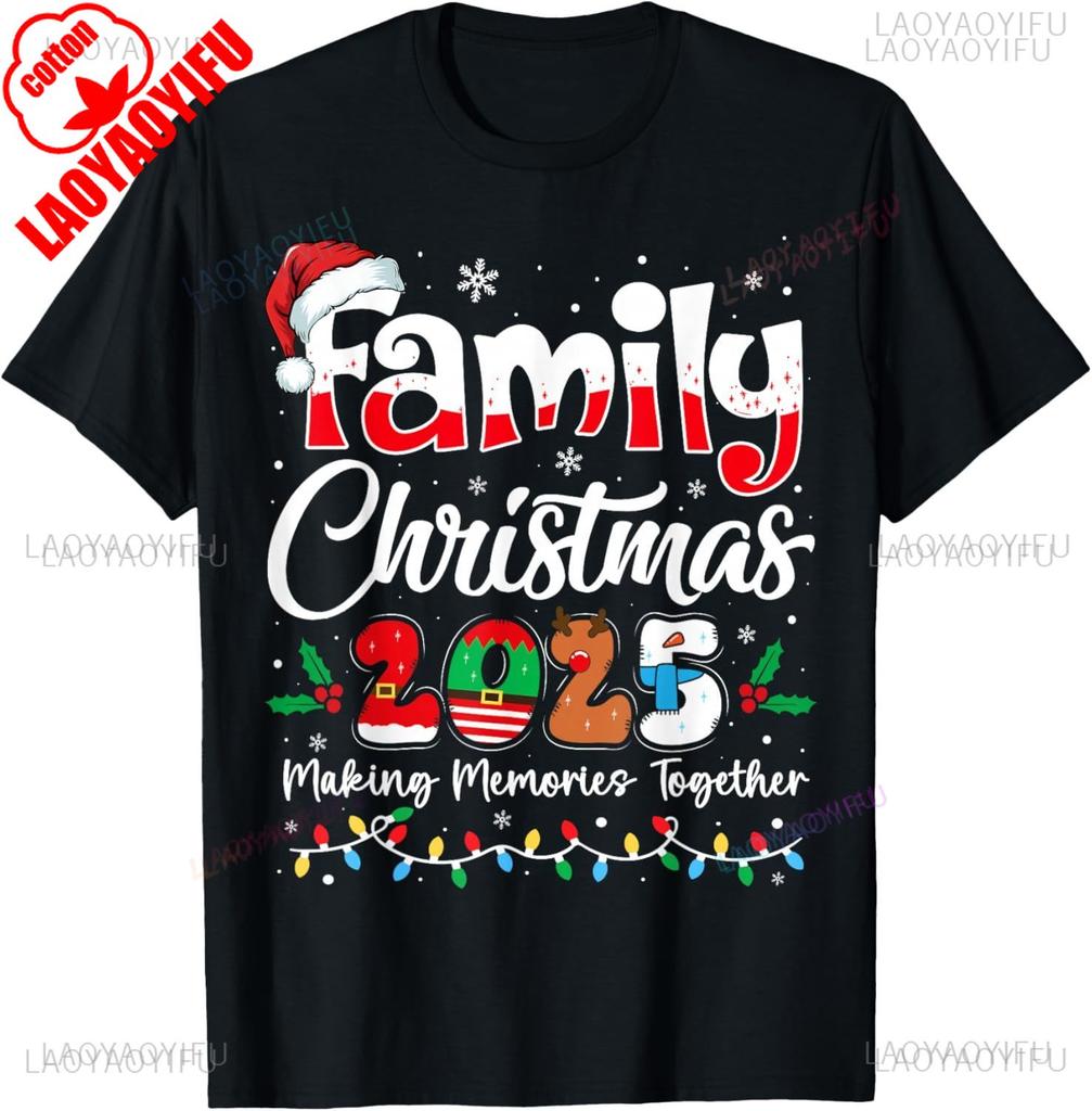 Family Christmas 2025 Matching Outfit Xmas Squad Santa Letters Tshirt Loose Casual Shortsleev Print High Quality Cotton Tee