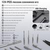 Precision Electric Screwdriver with LED Rechargeable Cordless Screwdriver Set for Cell Phones and Computers Repair Tool Precise and Fast 124-in-1