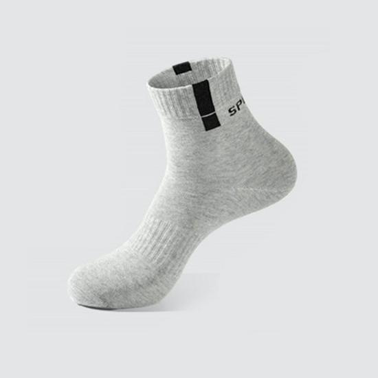 Men's Non-Slip Mid-Calf Sports Socks - Odor-Resistant Cotton, Casual Autumn/Winter Solid Color with Letter Design