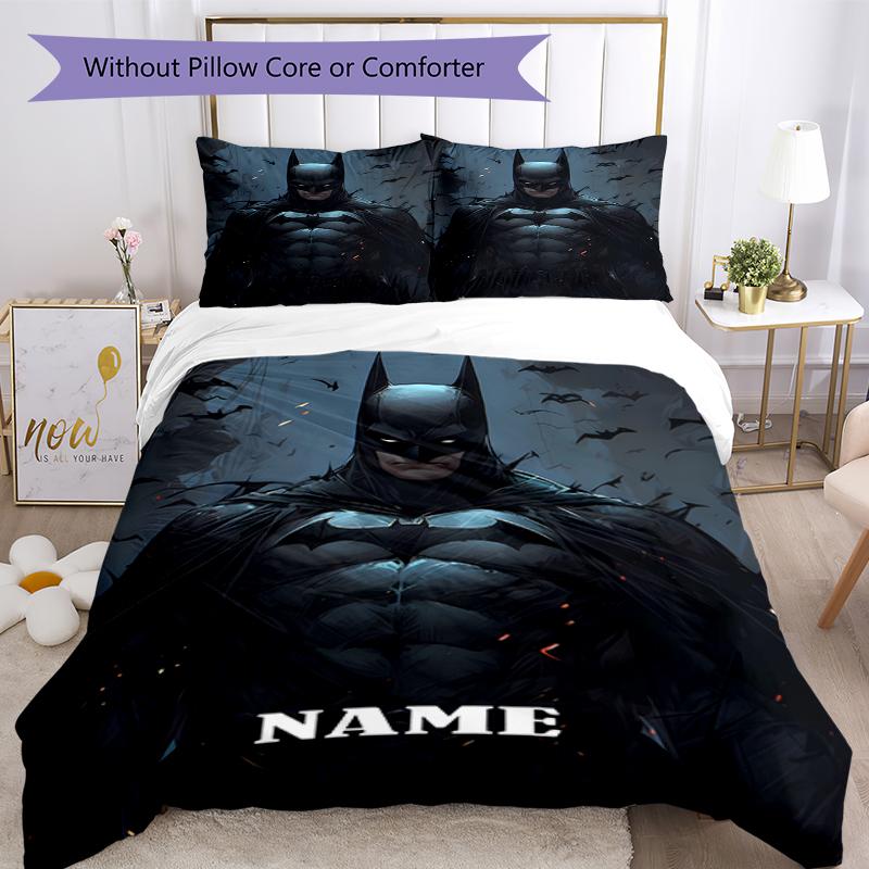 Juego de Ropa de Cama de Batman con Nombre Personalizado de 3 Piezas, Cierre de Funda Nórdica Incluye 1 Funda Nórdica y 2 Fundas de Almohada, Suave y Cómodo para Todas las Estaciones.