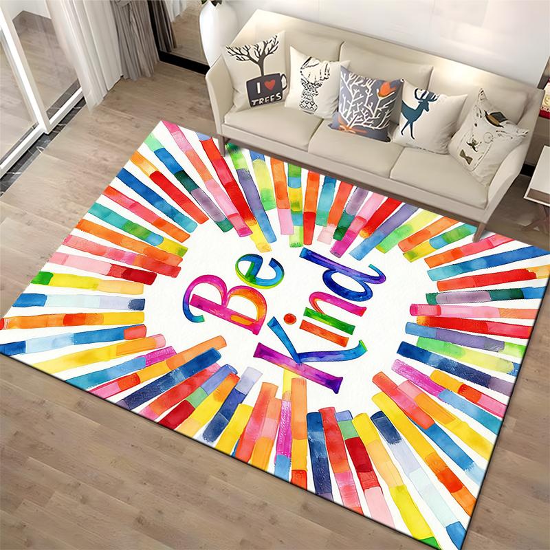 "Be Kind Carpet with Colorful Stripes Pattern for Home Decor" Suitable for use as an anti-slip for living room bedroom sofas