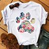 Women's Large Size Short Sleeve Crewneck T-Shirt Cartoon Hand-Painted Dog Paw Print Warm Polyester Fabric Summer Fashion