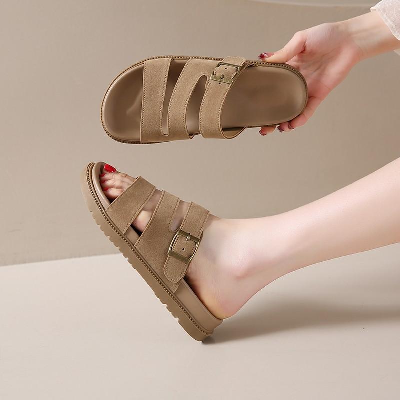 Shoes Woman 2025 Female Slippers Beige Heeled Sandals Luxury Slides Platform Low New Flat Black Designer PU Rome Rubber Fabric