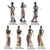 African Lady Resins Sculpture Ethnic Tribal Woman Statues Exotic Figurine Tabletop Decors for Home Office Living Room