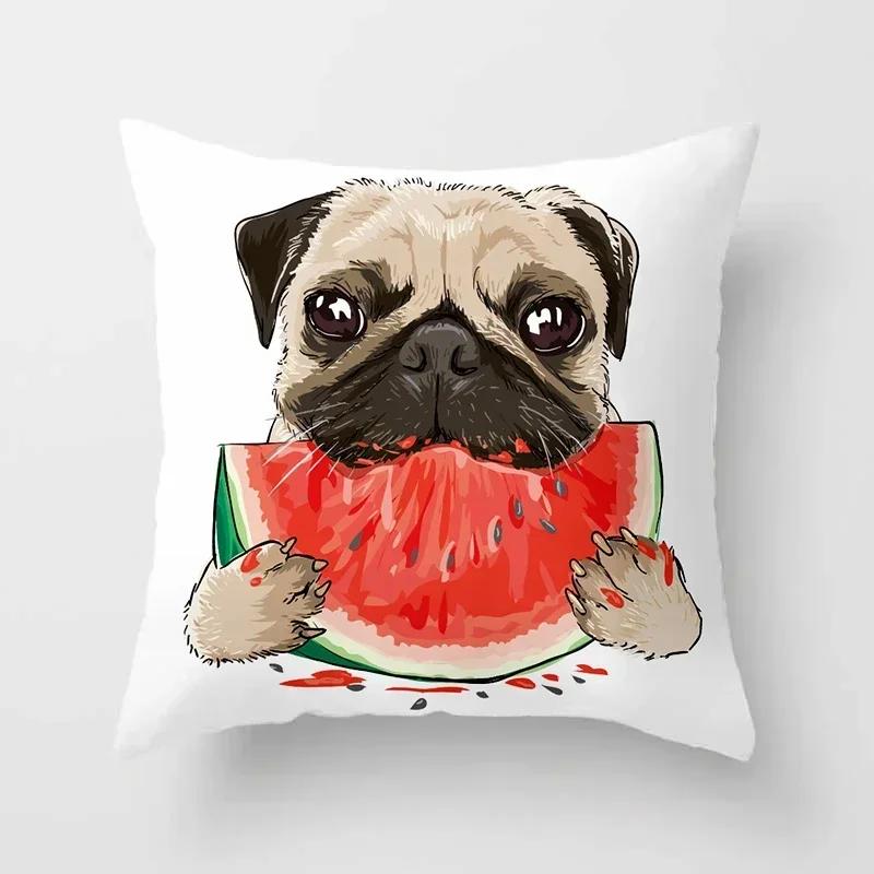 Cute Pug Bulldog Sofa Decorative Cushion Covers Pillowcase For Living Room Personalized Polyester Pillow Case 45*45 Home Decor