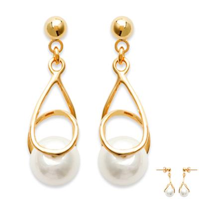[L1185] - White Gold 'Perla' Gold Plated Earrings - 28x8 Mm