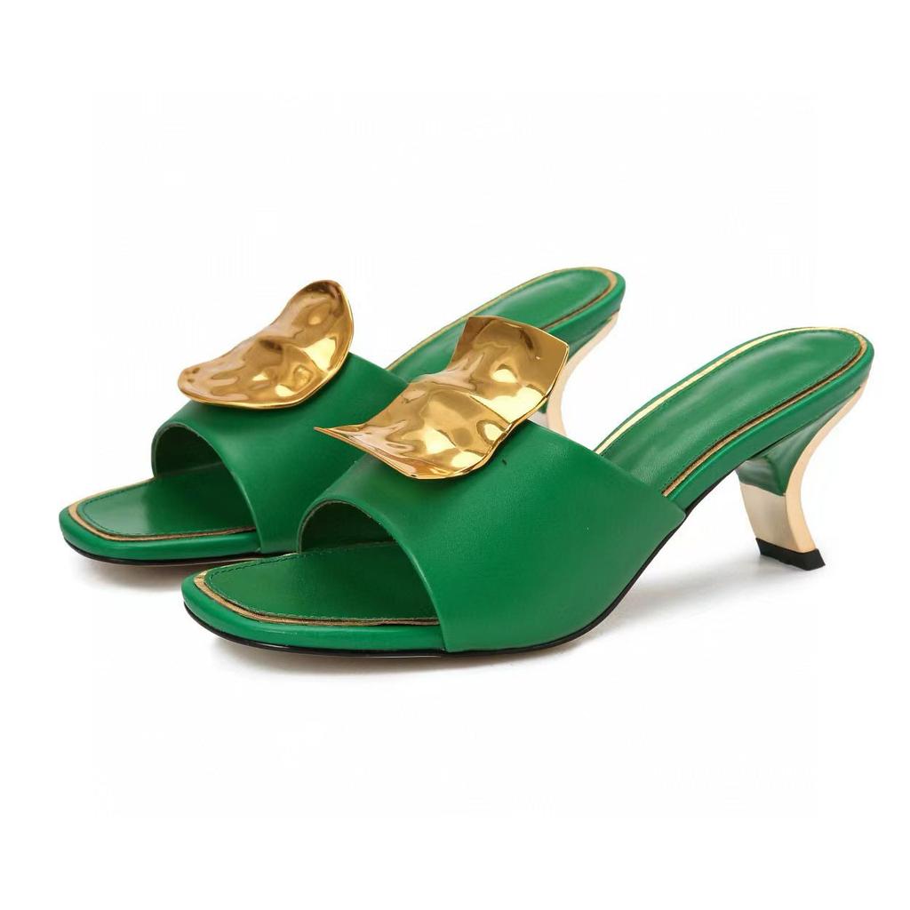Fashion Women's Multicolor Sexy Peep Toe Metal Decor Slippers Novel Strange Style Medium Heel Slippers Hot Chick Street Trend Slippers