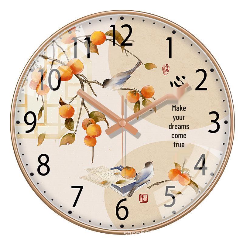 Chinese-Style Quartz Wall Clock - Modern, Punch-Free Living Room Decoration