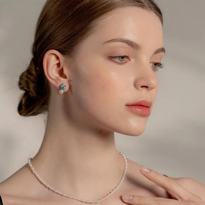 [Worn by Red Velvet Yeri] Ceramic Daily Pearl Drop Earrings (Teal)