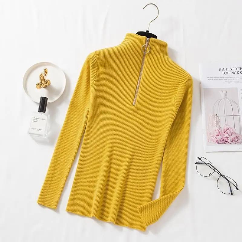 

Женская осенне-зимняя полуводолазка с застежкой-молнией, узкие топы, универсальный пуловер, трикотажная нижняя рубашка с длинными рукавами, однотонный внутренний свитер S жёлтый