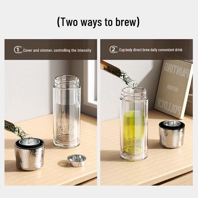 TOMIC Hammered Double-Layer Tea Infuser Glass Mug