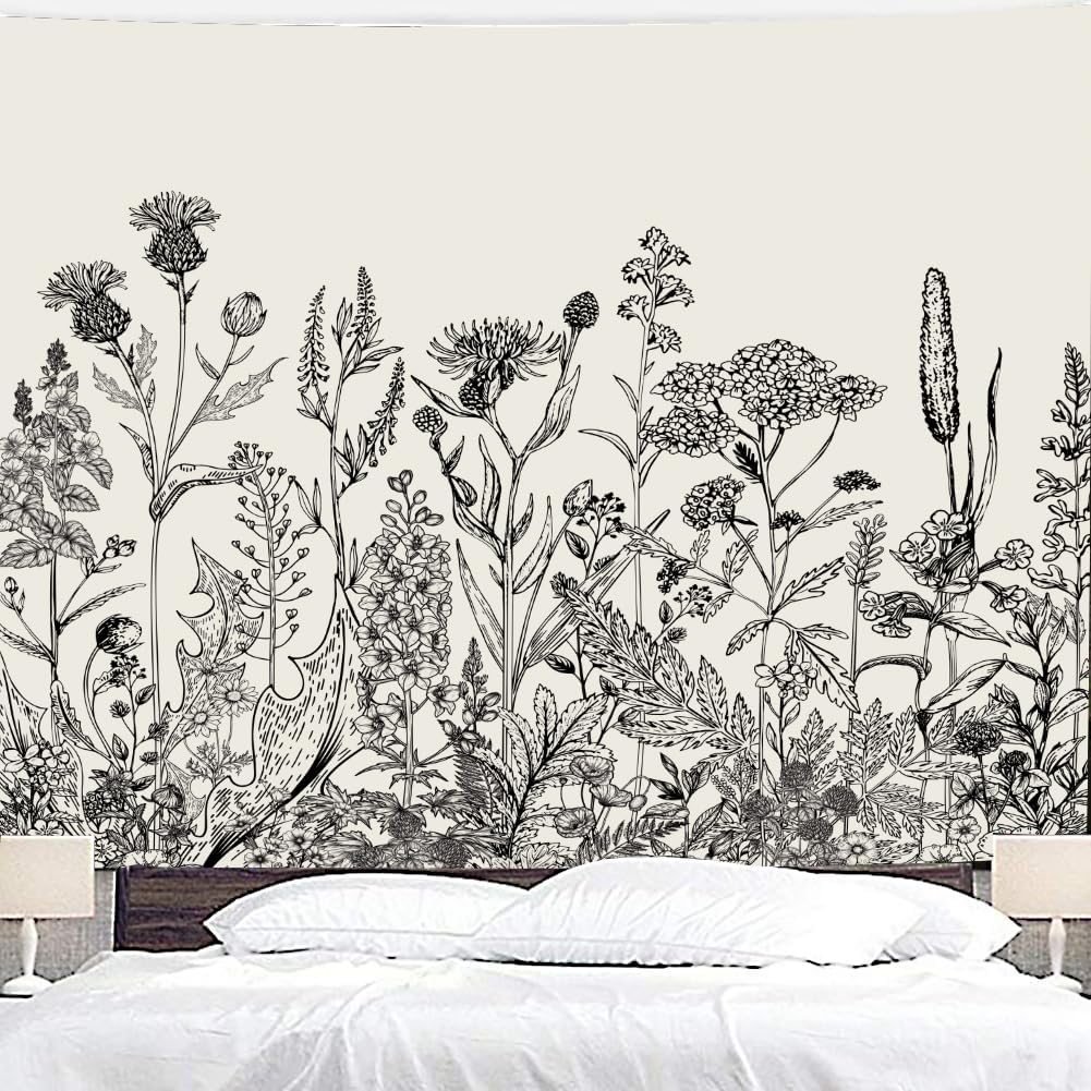 Sage Green Floral Wildflower Tapestry Flowers Plants Botanical Botany Spring Herbs Wall Hanging Natural Watercolor Home Dorm