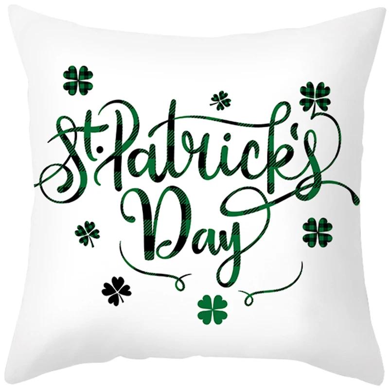 St. Patrick'S Day Pillow Case Green Cartoon Letter Four-Leaf Clover Sofa Cushion Cover Ireland National Day Pillow Cover
