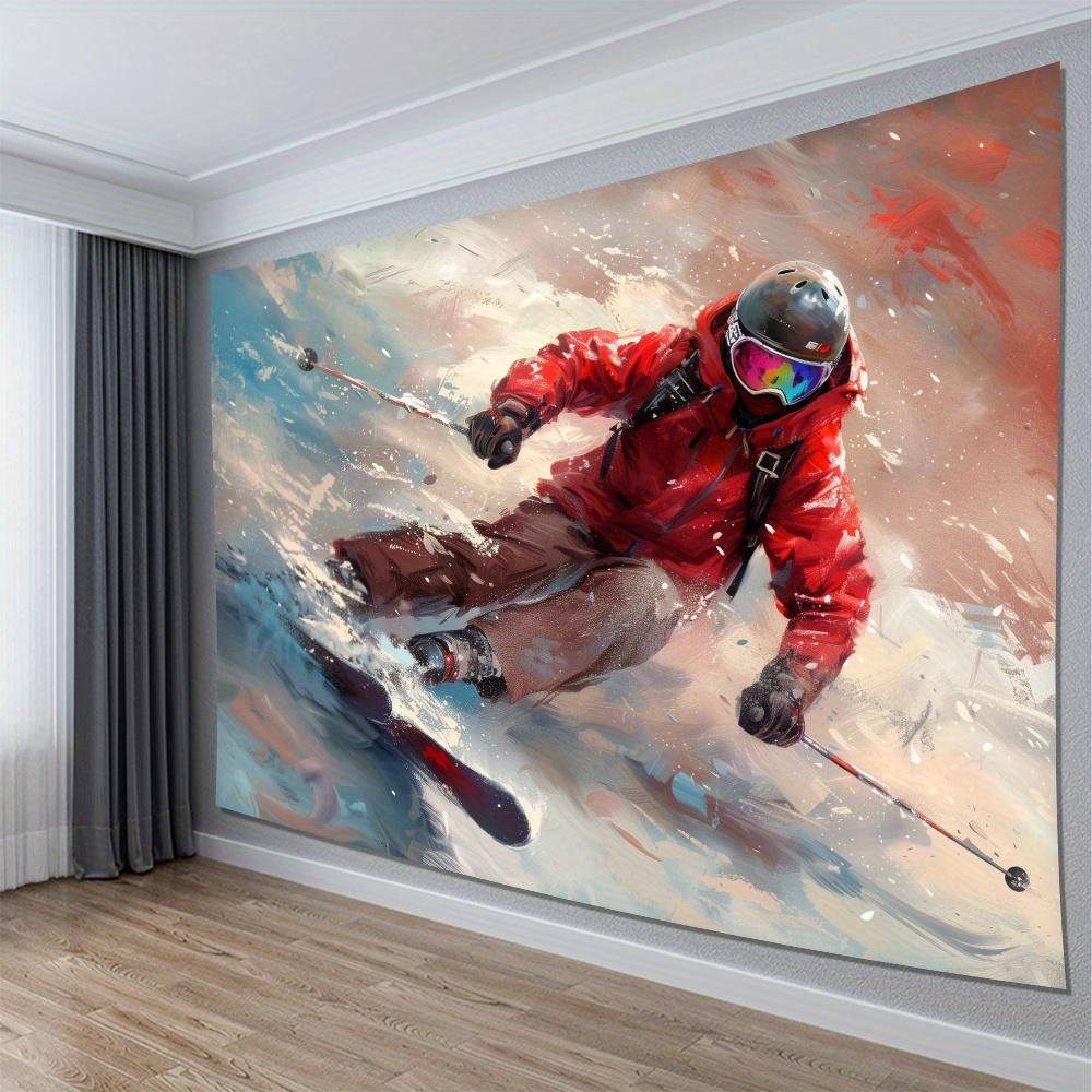 Action Skiing Tapestry - Modern Wall Art for Home Styling, Perfect for Living Rooms and Bedrooms, Unique Design, Vibrant Colors