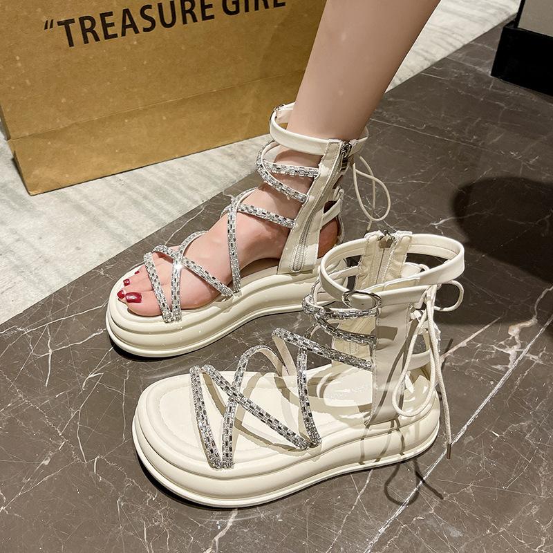 Sandals Women's Outer Wear 2025 Summer New Rhinestone Temperament Muffin Platform Sandals Women