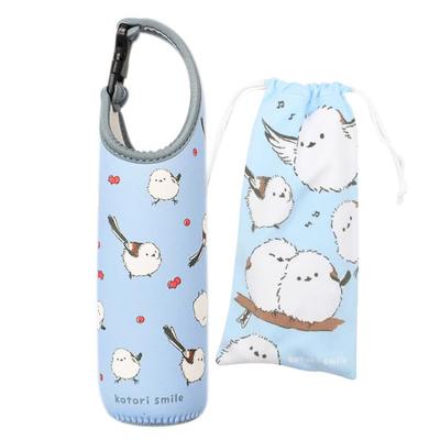 Limited Edition Tit Plastic Bottle Cover with Mini Drawstring Water Bottle Tit Kotori Smile Long-tailed Bag, Blue. Bottle/Plastic Case, Long-tailed