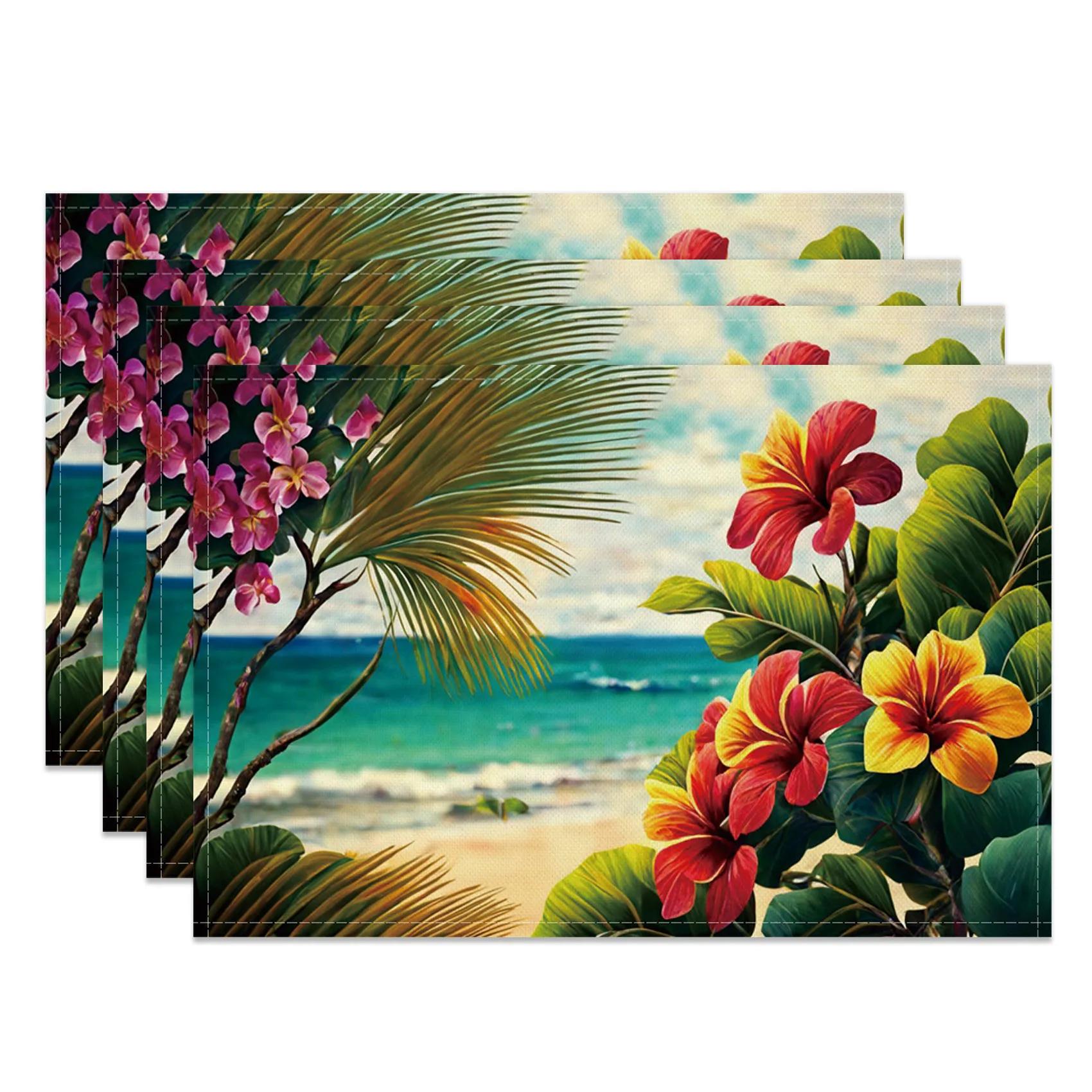 

Summer Tropical Table Decorations Placemats Palm Leaves Flower Fruits Summer Party Restaurant Dust-proof Summer Placemats 1PC 1PC 30x45CM