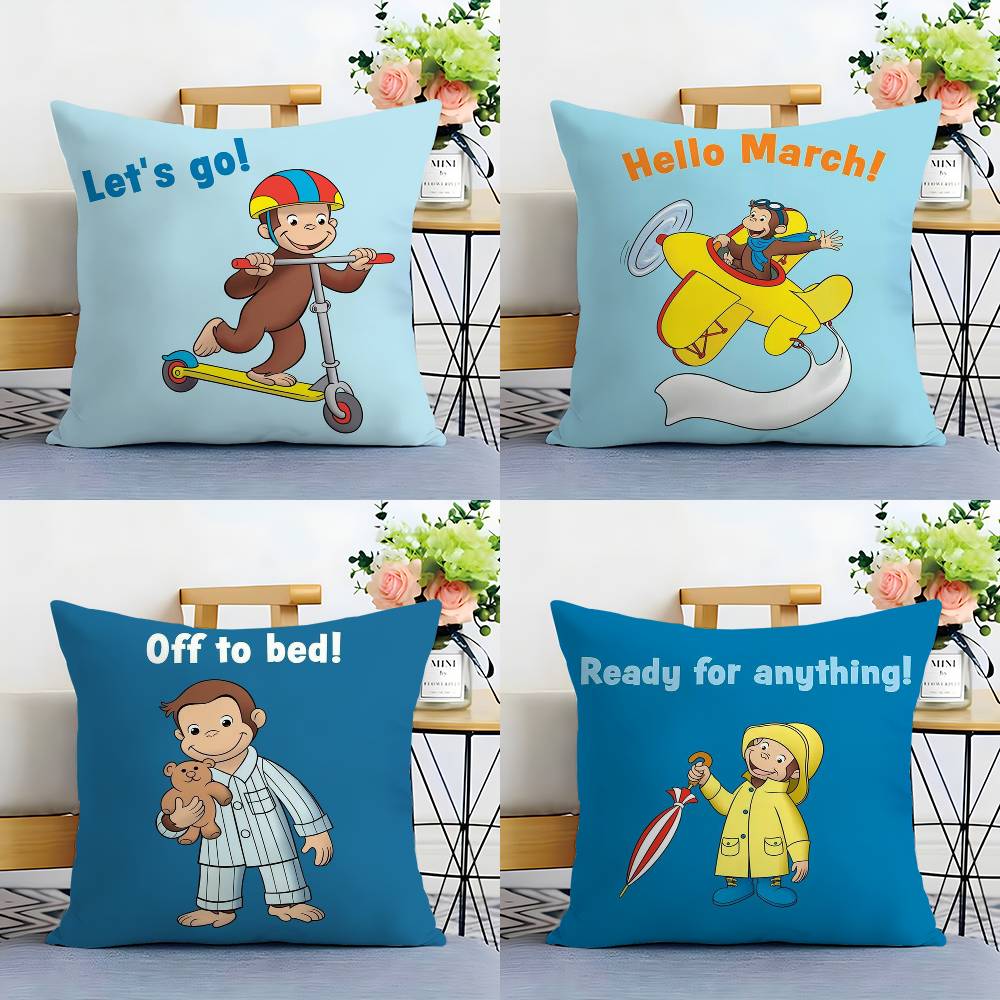 Curious G-George Cartoon Pillow Case Sofa Living Room Bedroom Double-sided Printing Square Cushion Nap Time Pillow Case