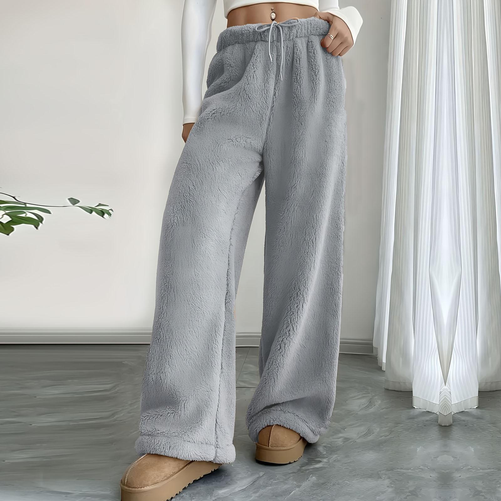 

Женские элегантные бежевые брюки палаццо из искусственной ткани с кулиской на талии Уютные с высокой посадкой Осенне-зимняя повседневная одежда M