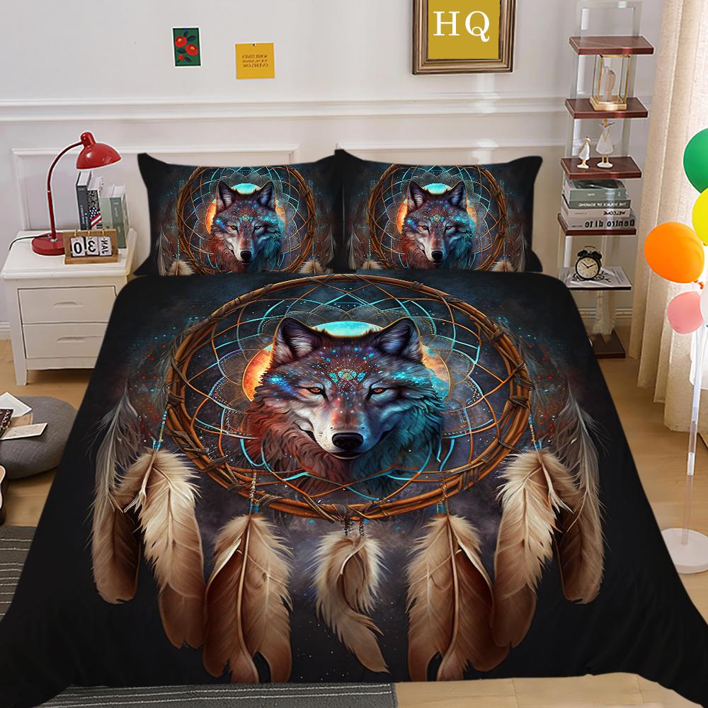 Wolf Printed Home Bedclothes King Size Microfiber Bedding Set Cover Man Soft High Quality Home Textiles