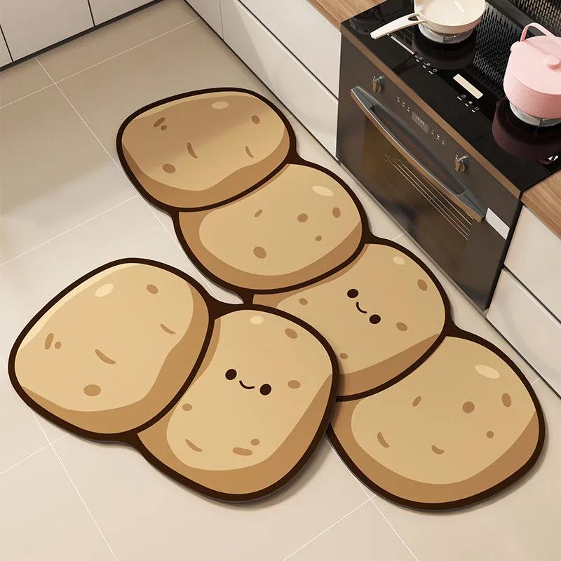 Crystal Velvet Kitchen Mat Non-slip Foot Mats Cartoon Food Breads Shape Carpet for Living Room Absorbent Bathroom Rug Doormat