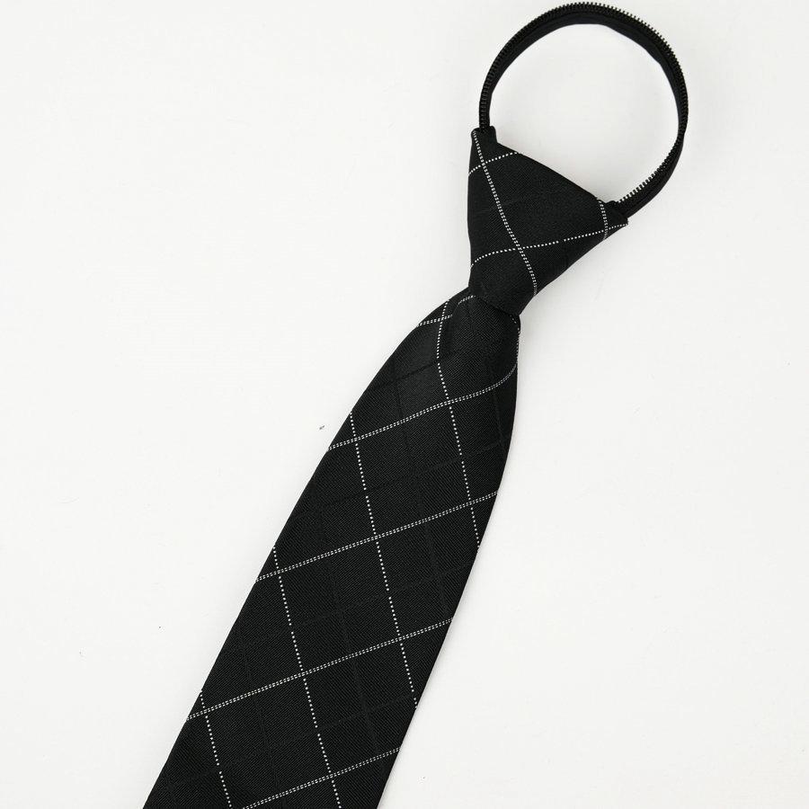 Men's No-Iron Zipper Striped Formal Tie with Logo, 8cm