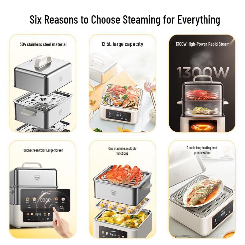 Midea 12.5L Dual-Layer Electric Food Steamer & Hotpot CN plug (adapter included)