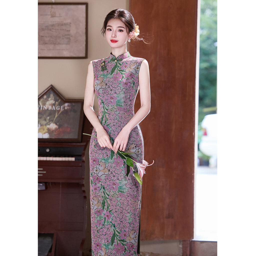 New Chinese style, improved cheongsam dress, gentle wind, great-looking printed slim-fit hip-wrapped dress 11 summer