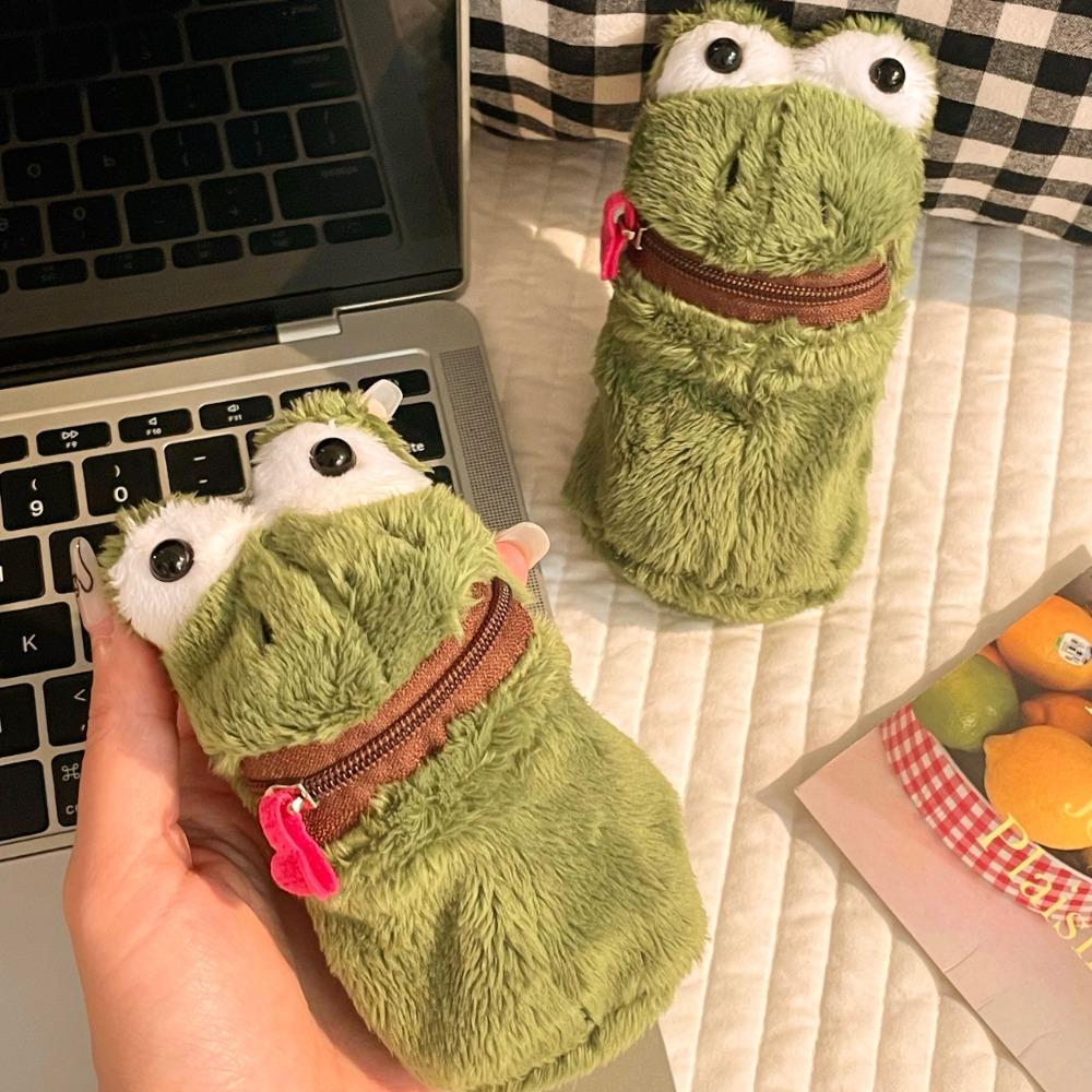 Funny Frog Plush Money Bag Furry Frog Earphone Bag Open Mouth Frog Coin Purse Wallet Girls