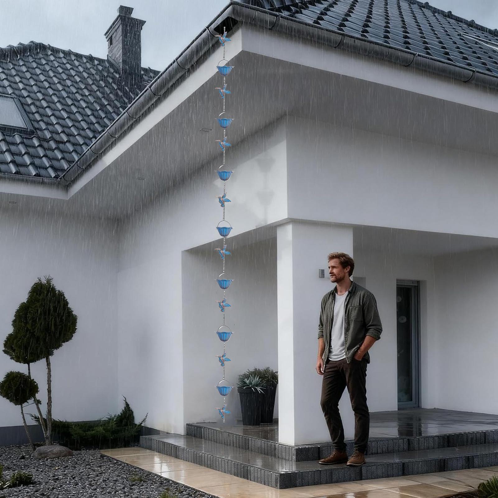 

Rain Chains for Gutters 7.87ft Decorative Downspout with 7 Cups Hummingbird Design Copper Bell Rain Chain Gutter for Home Garage CN