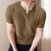 Yousheng Men's Waffle V-Neck T-Shirt Solid Color Casual Tee Shirt Summer Short-Sleeved Pullover Top for Daily Outings Home Gym Street Wear
