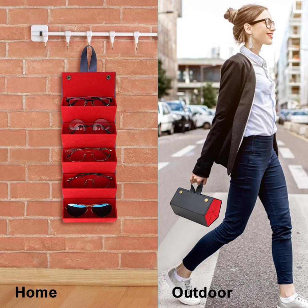 Portable Sunglasses Organizer with 5 Slots Travel Glasses Storage Case Foldable Eyeglasses Holder Box for Women Men