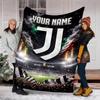 1pc Personalized Name Juventus Theme Blanket - Digital Print, Polyester, Cozy for All Seasons, Perfect for Outdoor, and Travel