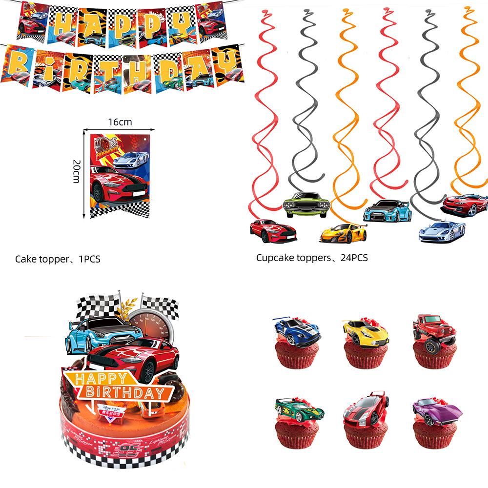 Hot Wheels Birthday Party Tableware Set: Plates, Banners, Tablecloth