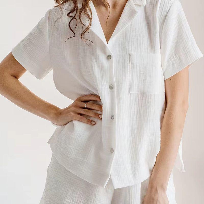Fashion Style Short Sleeve Shirt Shorts Double-Layer Gauze Suit Short Sleeve Shirt Shorts Set
