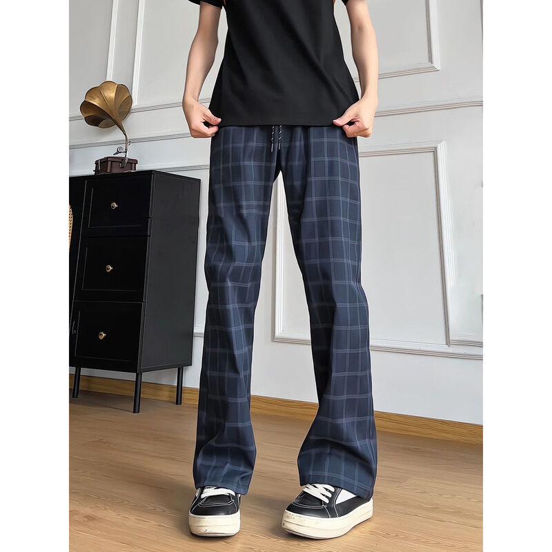 MAYBEYOND Men's Summer Stylish Plaid Straight-Leg Pants