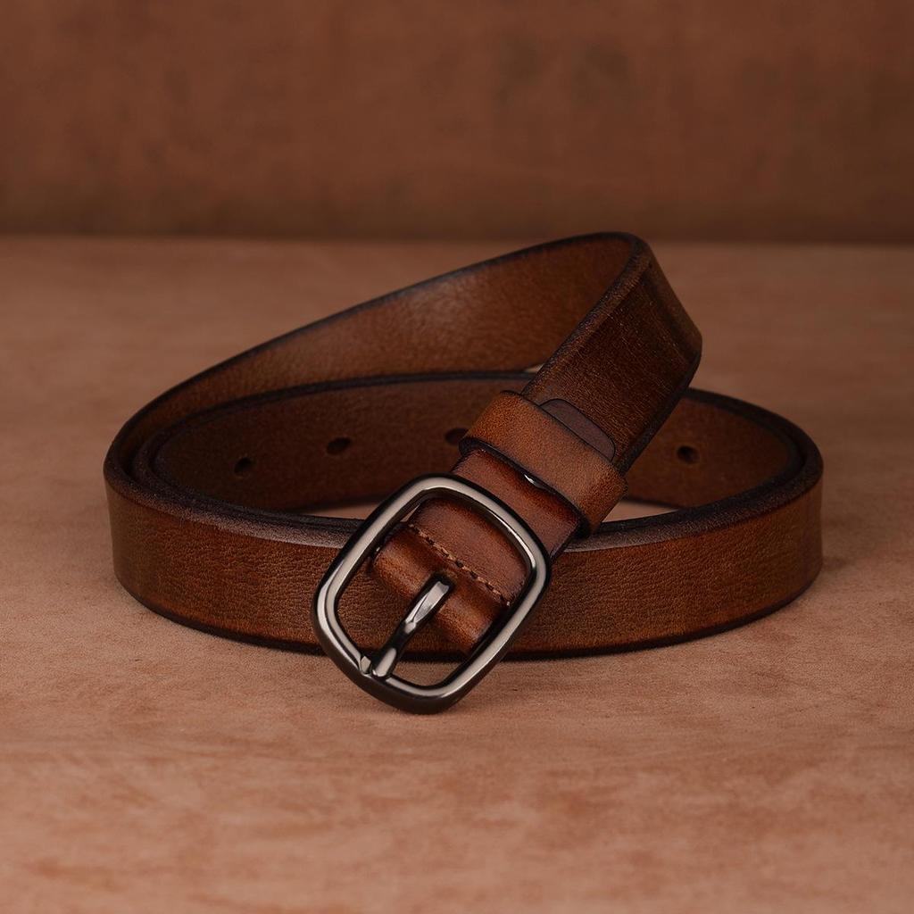 Women's Premium Cowhide Leather Belt with Pin Buckle - Handmade & Soft