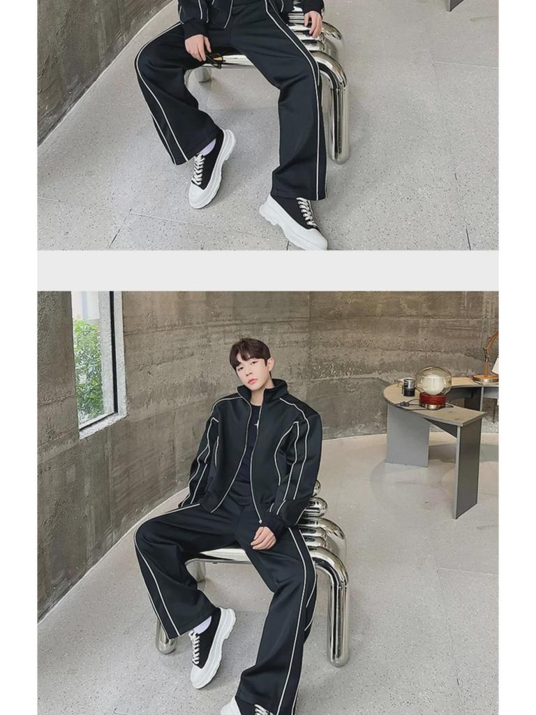 Luxury Men's Casual Sports Suit: Loose Cardigan Jacket & Wide-Leg Pants Set